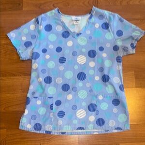 Blue Polka Scrub Top